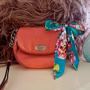 Michael Kors Pink Coral Bedford Tassel Crossbody Bag with Floral Twilly